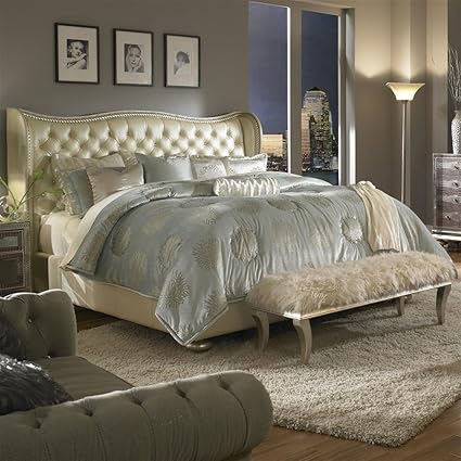 Hollywood Swank California King Pearl Leather Bed By Aico Amini