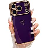 ZTOFERA Designed for iPhone 17 Pro Max Case 6.9 inch,Cute Plating Edge Love Hearts Pattern with Camera Lens Protection Phone Cover for Girls Women,Dark Violet