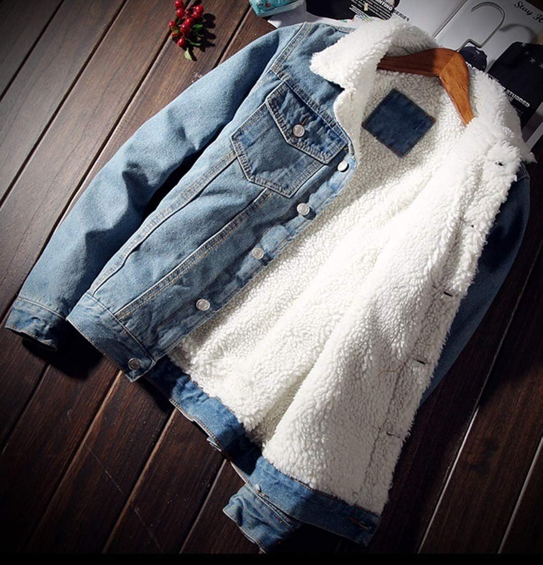 Springrain Men's Winter Sherpa Lined Denim Jacket Windbreaker Trucker Jacket at  Men’s Clothing store