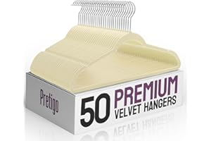 Pretigo Premium Velvet Hangers 50 Pack, Non-Slip Clothes Hangers Beige, Space-Saving Velvet Clothes Hangers for Coats, Pants & Dress, Sturdy Heavy Duty Felt Hangers 360° Swivel Hook, Elegant Wardrobe