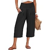ANRABESS Capris Pants for Women Summer Casual Loose Flowy High Waisted Smocked Palazzo 2026 Lounge Beach Cropped Trousers
