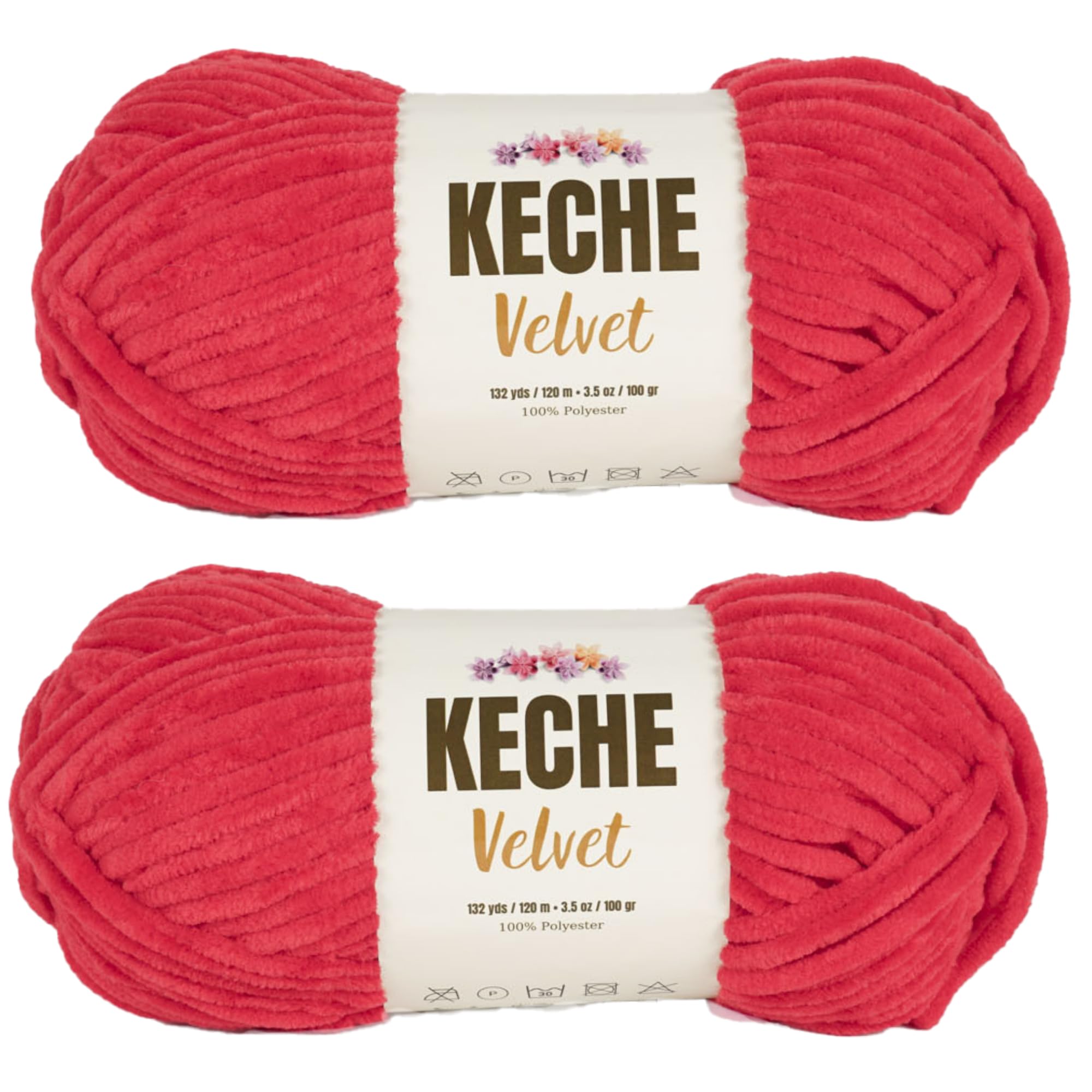 Photo 1 of Keche Velvet Yarn for Crocheting, Soft Chenille Bulky Baby Blanket Amigurumi Yarn 2x100 gr (2x132 yds) (2 Skeins) (Pomegranate)