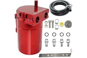 YIEXOVA Oil Catch Can, Oil Separator Collection Tank with baffle oil, 300 ml Universal Aluminum, Oil Reservoir with high Pressure Oil Hose, Bracket, Red