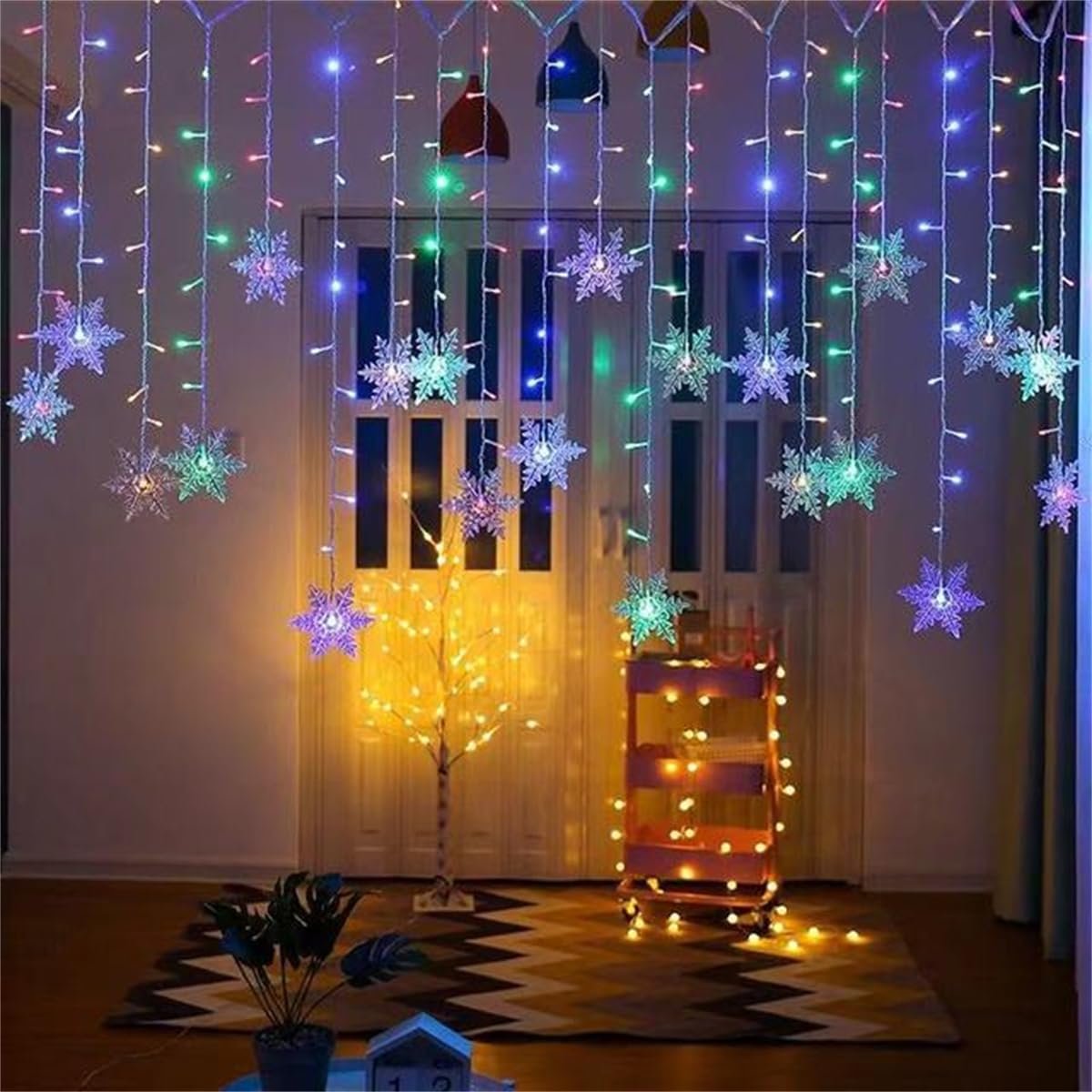 Kayan LED Curtain String Lights, 96 LED 3.5M Fairy Snowflake Lights, Christmas Lights 8 Flashing Modes, Waterproof Light for Christmas Window, Garden, Party, Patio Decoration (Multiclor)