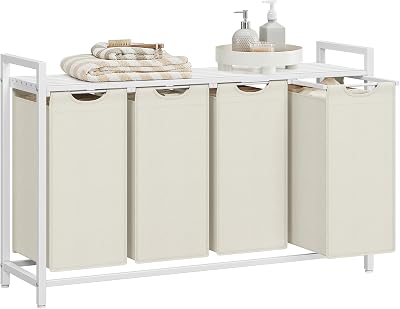 VASAGLE 4-Compartment Laundry Hamper with Shelf 160 L Cream White BLH401W01