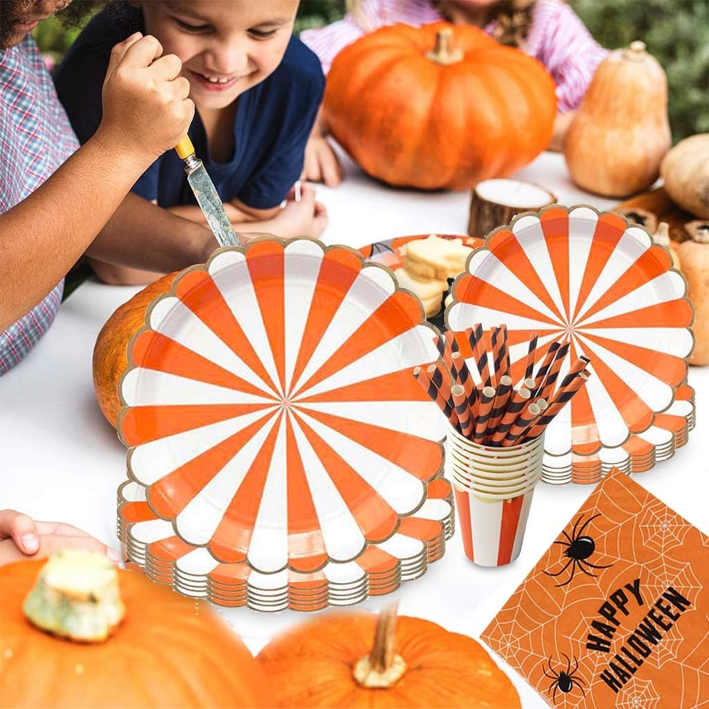 Commerce Industrie Et Science Assiettes Assiette Gobelet Paille Serviette Pour Anniversaire Dhalloween Fete Dhalloween Dreamjing Vaisselle Halloween Noire Et Orange 69pcs Servir 10 Invites