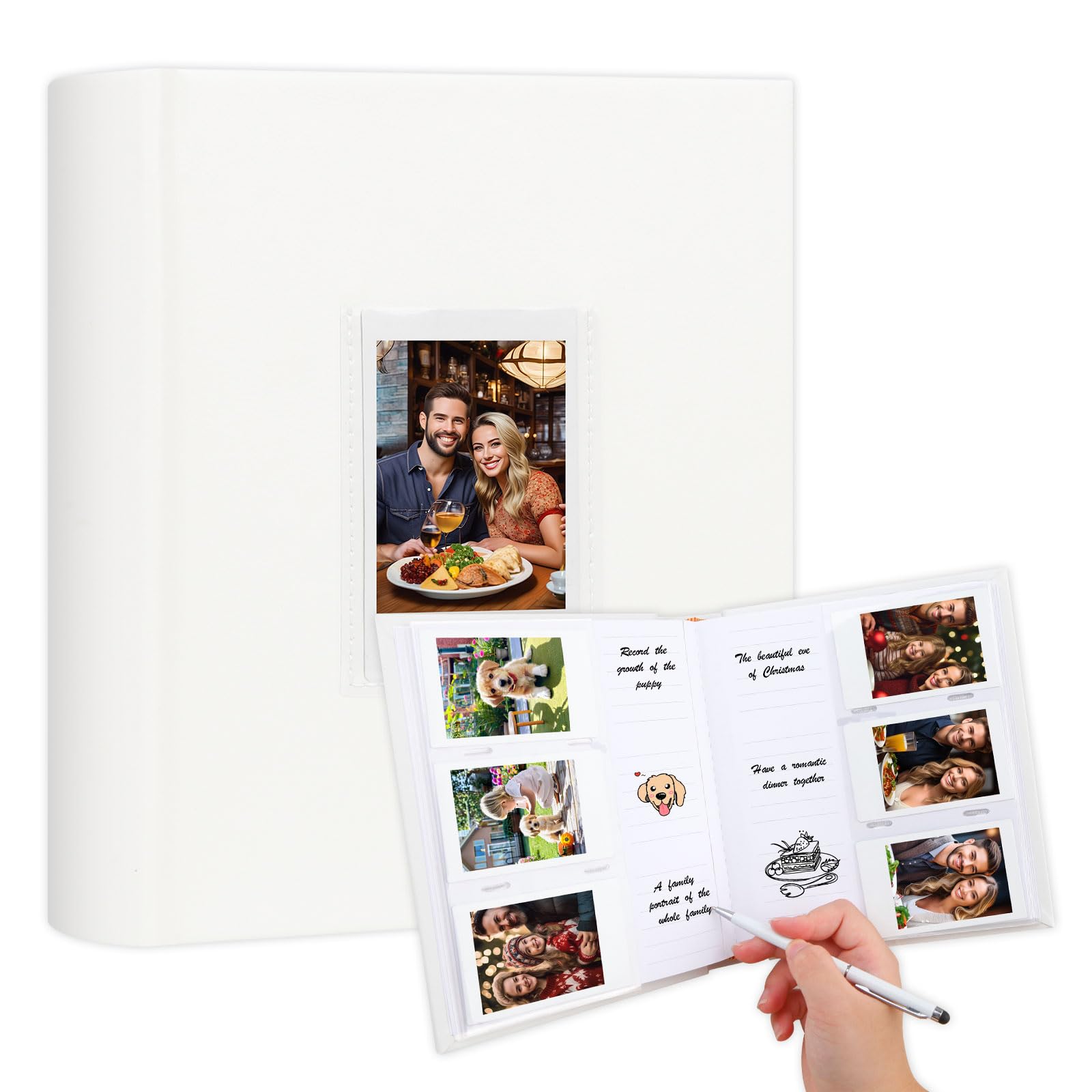 180 Pockets Photo Album for Fujifilm Instax Mini 12 11 9 8+ 8 7s 99 40 Evo Camera, Front Window, Photo Book with Writing Space for Polaroid 3 Inch Instant Film,K-pop Photocards (White)