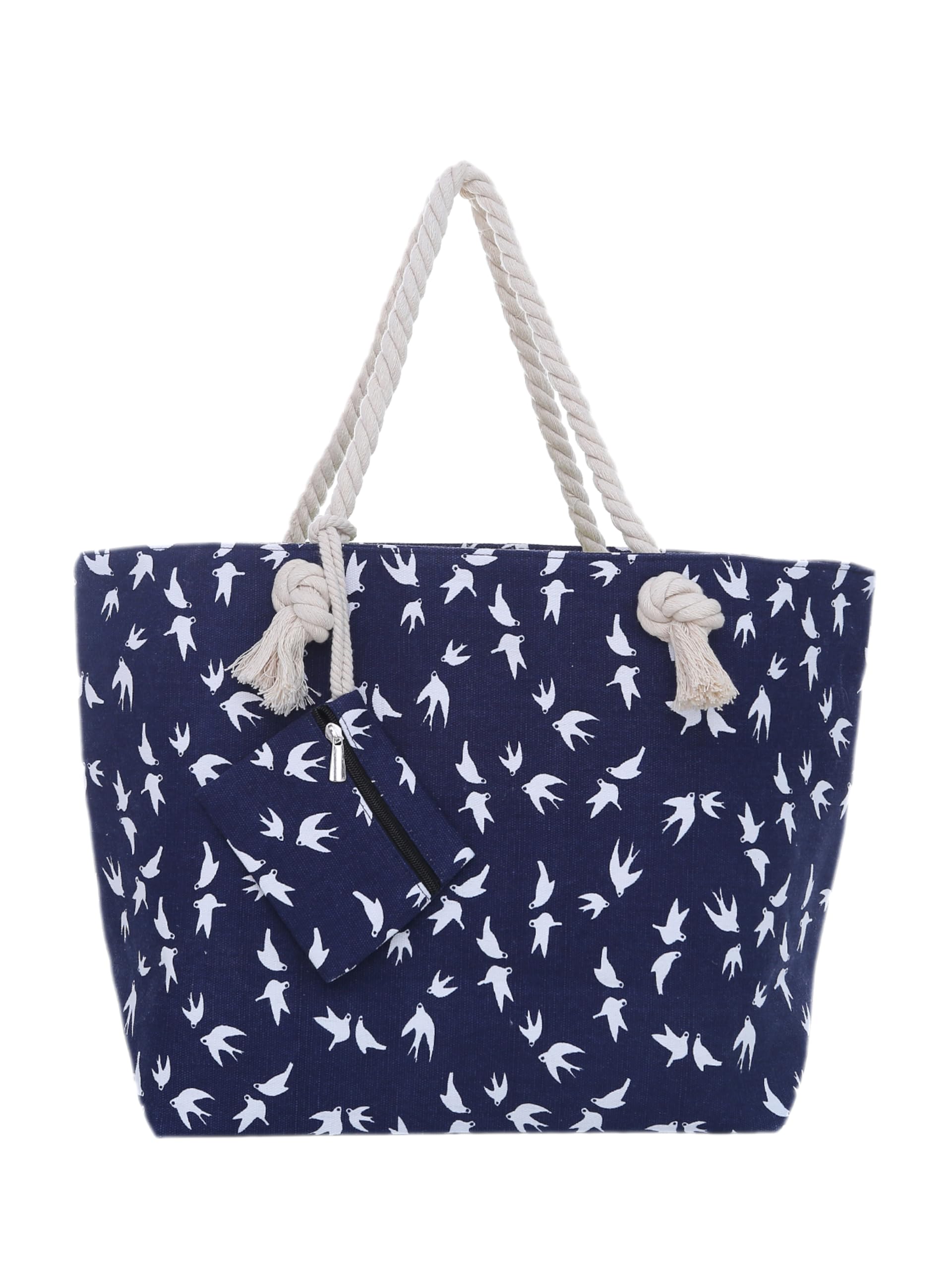 Large Beach Bag with Zipper 58 x 38 x 18 cm Maritime Design Seagull Blue White Shopper Shoulder Bag Yacht Style