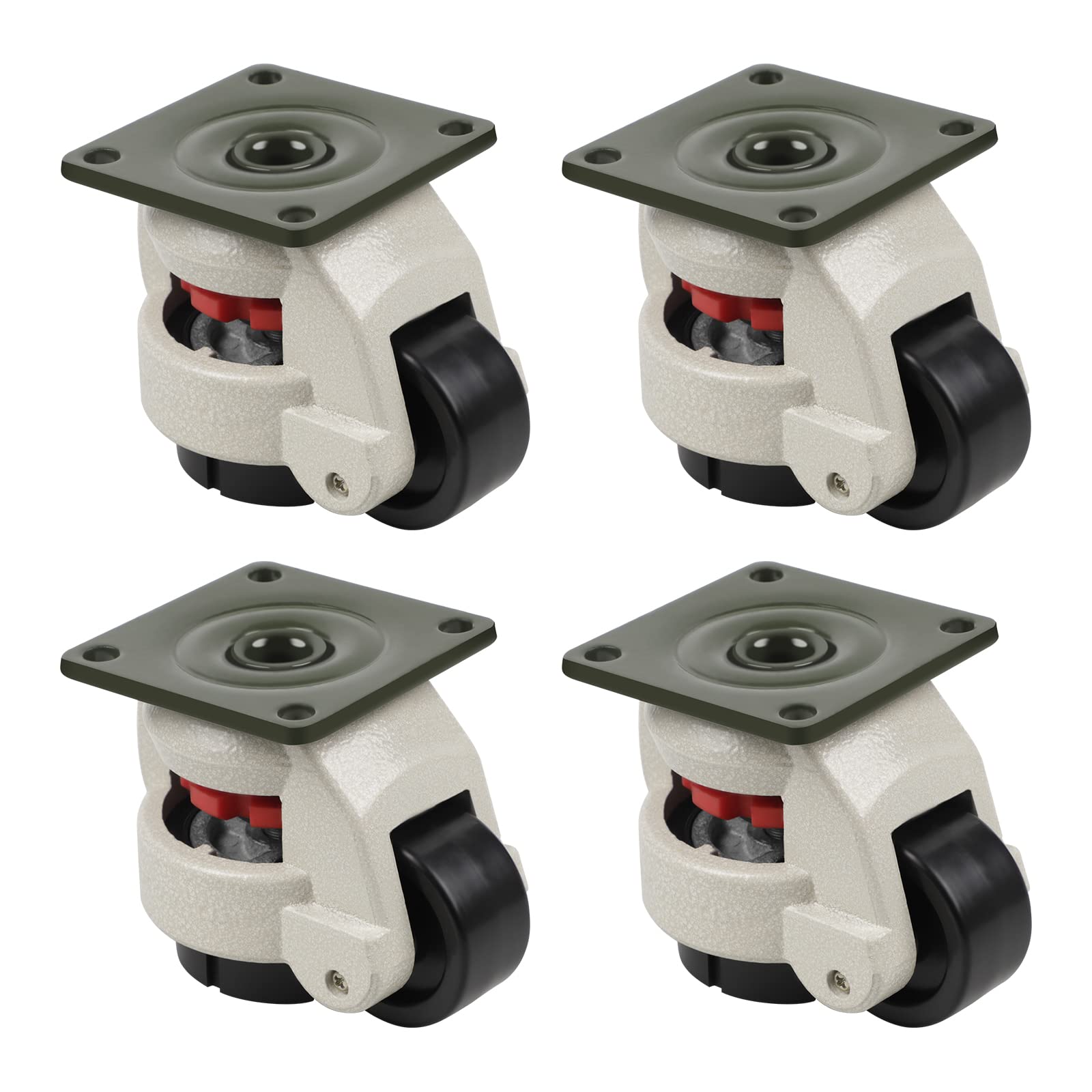 CPROSP Heavy Duty Castors, 500 kg, 4 x 60 f Swivel, Height Adjustable, Levelling Scooter with Aluminium Alloy Load Roller, 48 mm, 73 mm Plate, 250 kg/wheel, Industrial Plate Mount