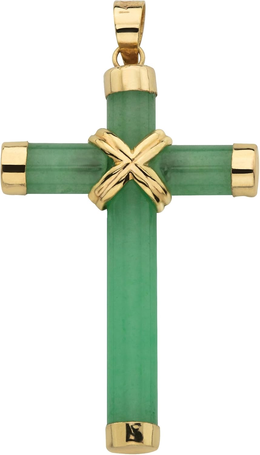 10K Yellow Gold Jade Cross Pendant Necklace (20mm) Jewelry
