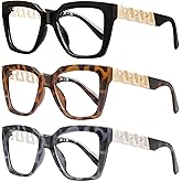 JM 3 Pack Oprah Style Reading Glasses for Women, Oversized Fashion Blue Light Blocking Computer Readers