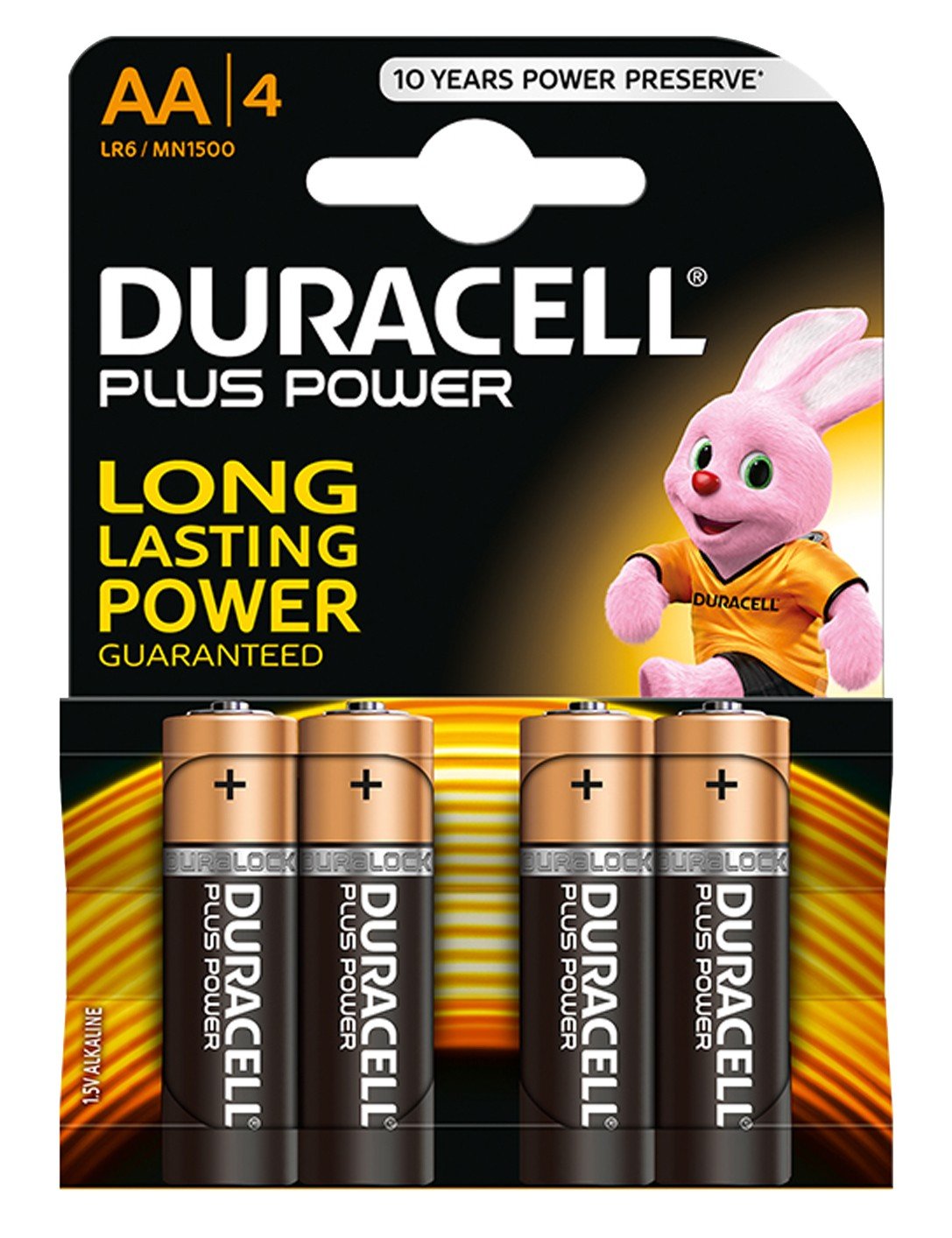 Duracell Plus Power Alkaline 1.5 V Batteries – Alkaline, Cylindrical, AA, Black, Gold, Blister)