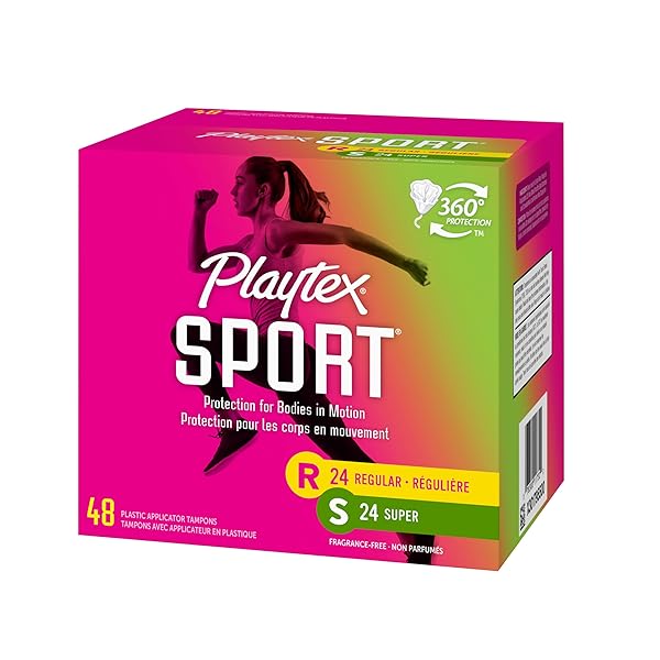 PLAYTEX SPORT TAMPONS MULTIPACK (24CT REGULAR/24CT SUPER), FRAGRANCE-FREE – 48CT | TAMPONS REGULAR AND SUPER, PLAYTEX TAMPON MULTIPACK, FEMININE CARE WITH 360 LEAK DEFENSE