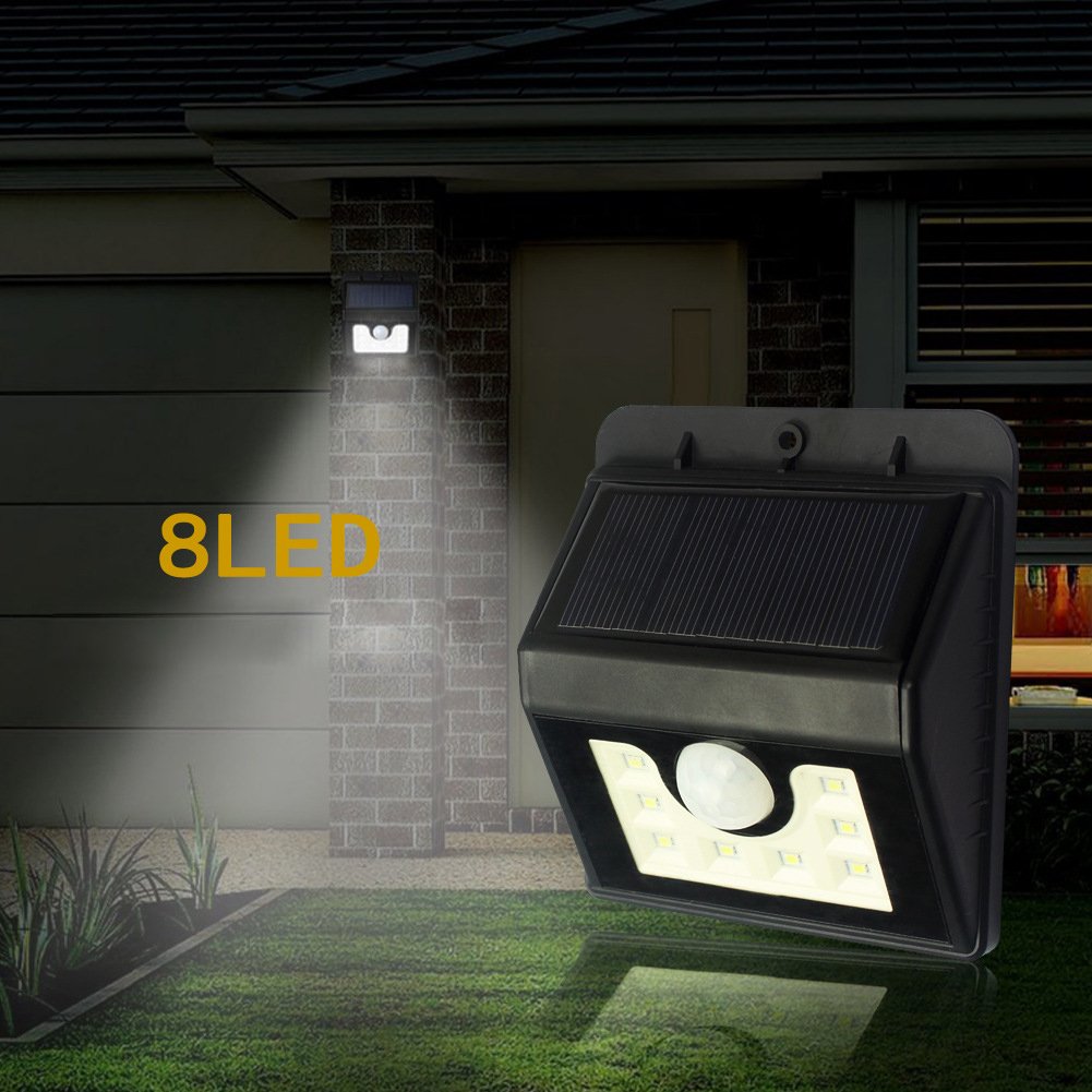 Outdoor Solarleuchte, Tegrace 8 LED Leuchten fuer Garten mit Bewegungssensor Licht Sensor, 3 Intelligenten Modi, Waetterfeste LED Solar Leuchte