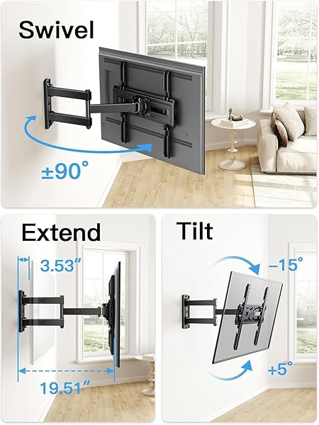 PIPISHELL FULL MOTION TV WALL MOUNT FOR MOST 26-65 INCH FLAT & CURVED TVS UP TO 77 LBS, ADJUSTABLE BRACKET HEIGHT, CORNER TV MOUNT WITH SINGLE ARTICULATING ARM, MAX VESA 400X400MM, PIMF9