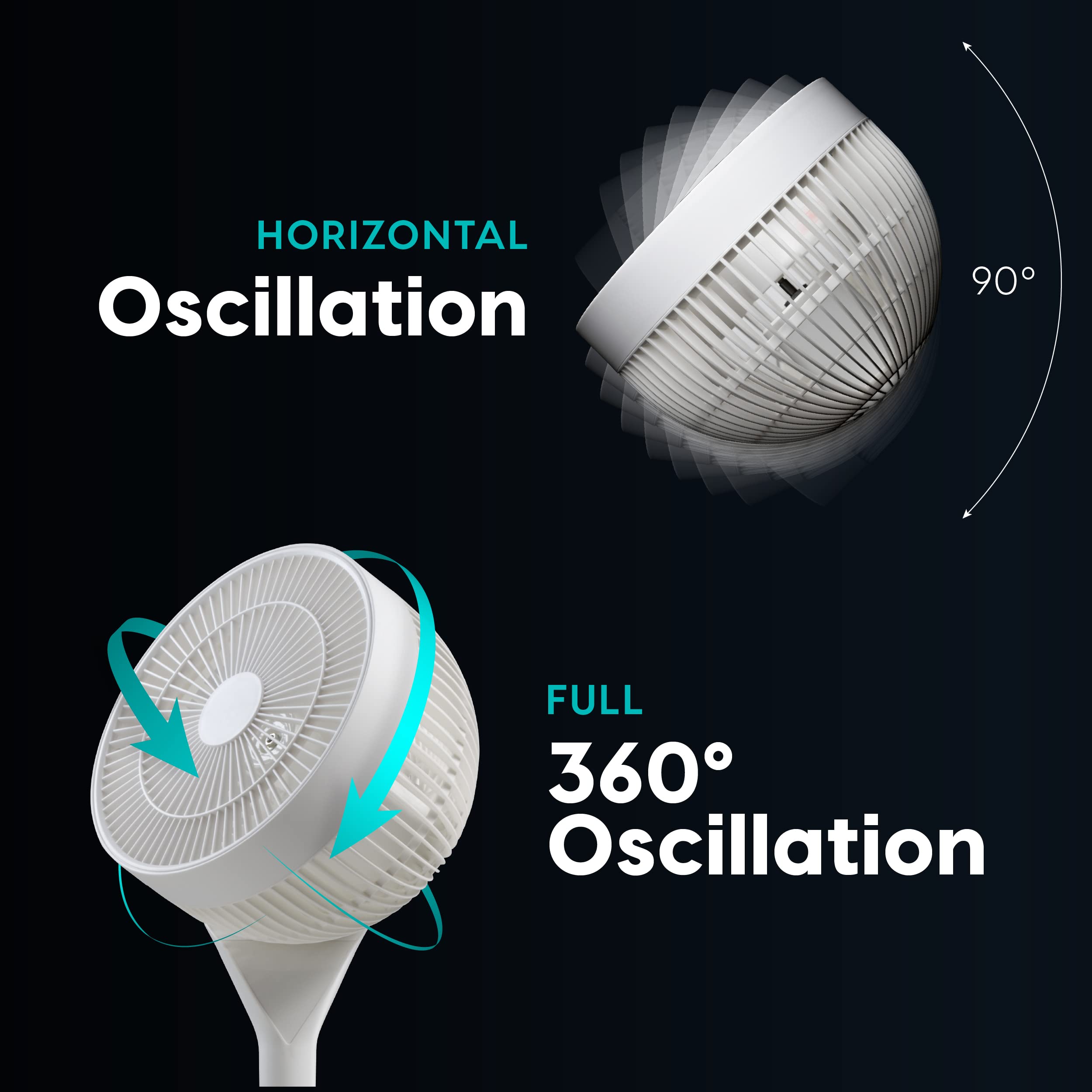 IRIS USA WOOZOO Air Circulator Pedestal Fan with Remote, 360° Oscillation, 12 Speeds, Quiet Motor, 8h Timer, Touch Panel, Height Adjustable, Office, Dorm, Bedroom Fan, White/Gray