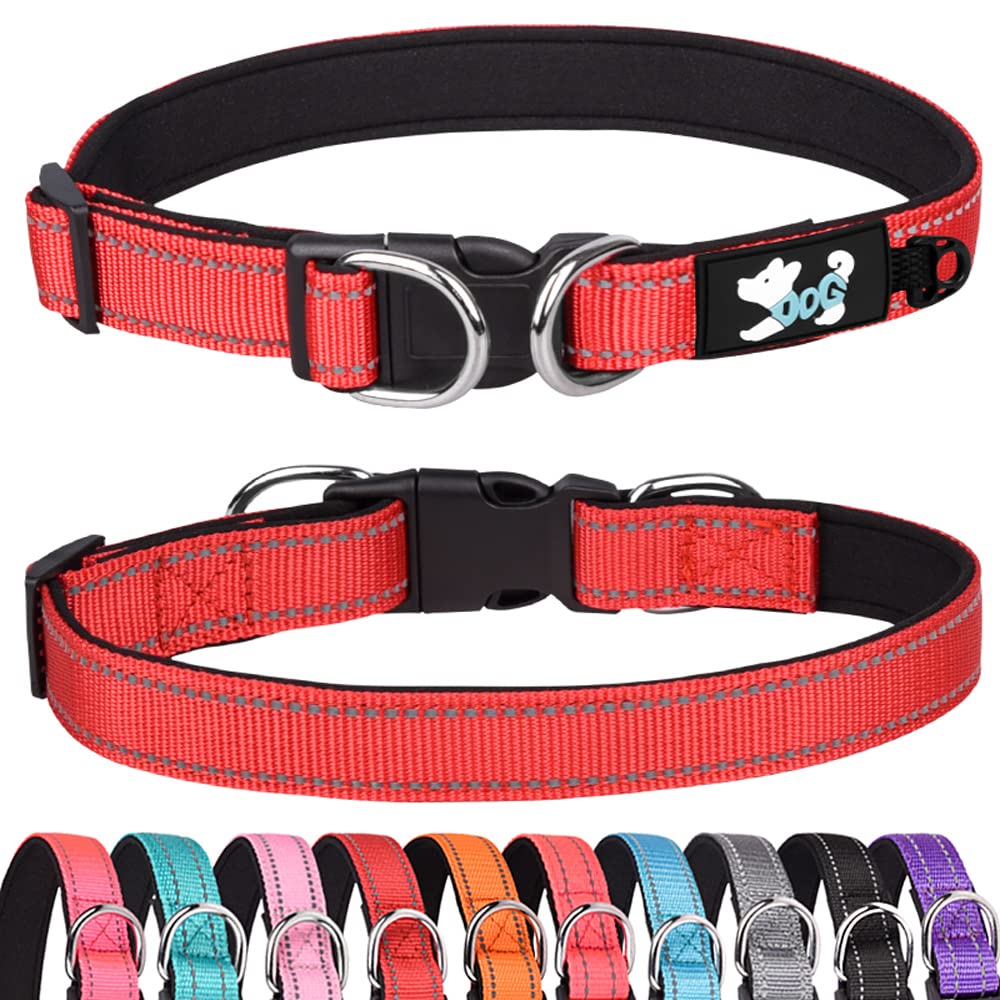 Haoyueer Padded Dog Collar Reflective Dog Collars for Small Medium Large Dogs Comfortable Soft Neoprene Adjustable Basic Dog Collars (L, Red)