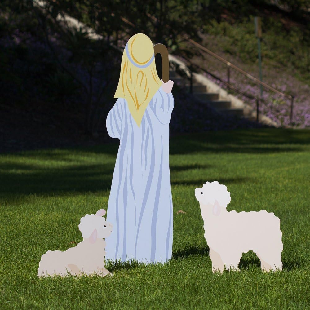 Outdoor Nativity Store Outdoor Nativity Set Add-on - Shepherd and Sheep (Large, Color)