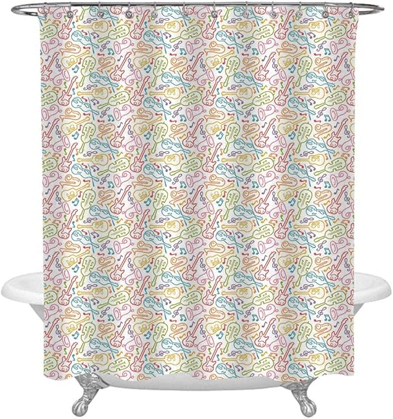 Amazon Com Music Shower Curtain Set Doodle Funky Guitar Violin Jazz Saxophone Acoustic Show Concert Symphony Concept Waterproof Fabric Bathroom Decorations Bath Curtains Hooks Included 72x78in Multicolor Home Kitchen