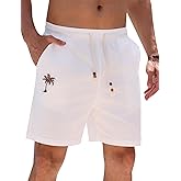 ODIZLI Men's Casual Summer Palm Tree Beach Shorts 7" Cotton Athletic Running Drawstring Workout Shorts with Pocket
