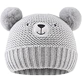 JANGANNSA Cute Bear Baby Beanie Pompom Baby Boys Hat Infant Toddler Winter Knitted Beanies for Girls