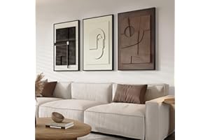 CUSPIN 3D Textured Framed Abstract Wall Art, 3 Piece Modern Paintings Artwork for Walls, Black White Brown Geometric Sandstone Texture Pictures for Living Room Dining Room Bedroom Office Wall Decor 16x24 In