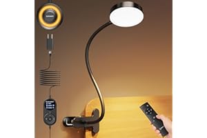 Glocusent 72 LED Clip on Lamp with Remote, Reading Light with Amber Ring, 3 Colors & 5 Dimmable Bed Lamp, Auto-Off Timer, Clamp Light for Headboard/Dorm/Bunk