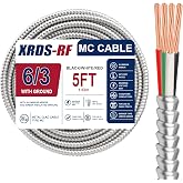 XRDS -RF 6 AWG/3 Metal Clad (MC) Armor Cable with Ground, 5FT 6/3 Stranded Copper Conductors for EV Chargers, Ranges, and Heavy-Duty Feeders, Flexible Aluminum Armor, THHN/THWN Insulation
