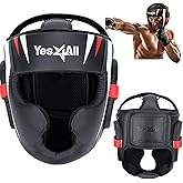 Yes4All Extreme Full Face Boxing Headgear, Adjustable Sparring Headgear, Martial Arts Helmet with PU Leather for Muay Thai, MMA Training, Sparring, Kickboxing