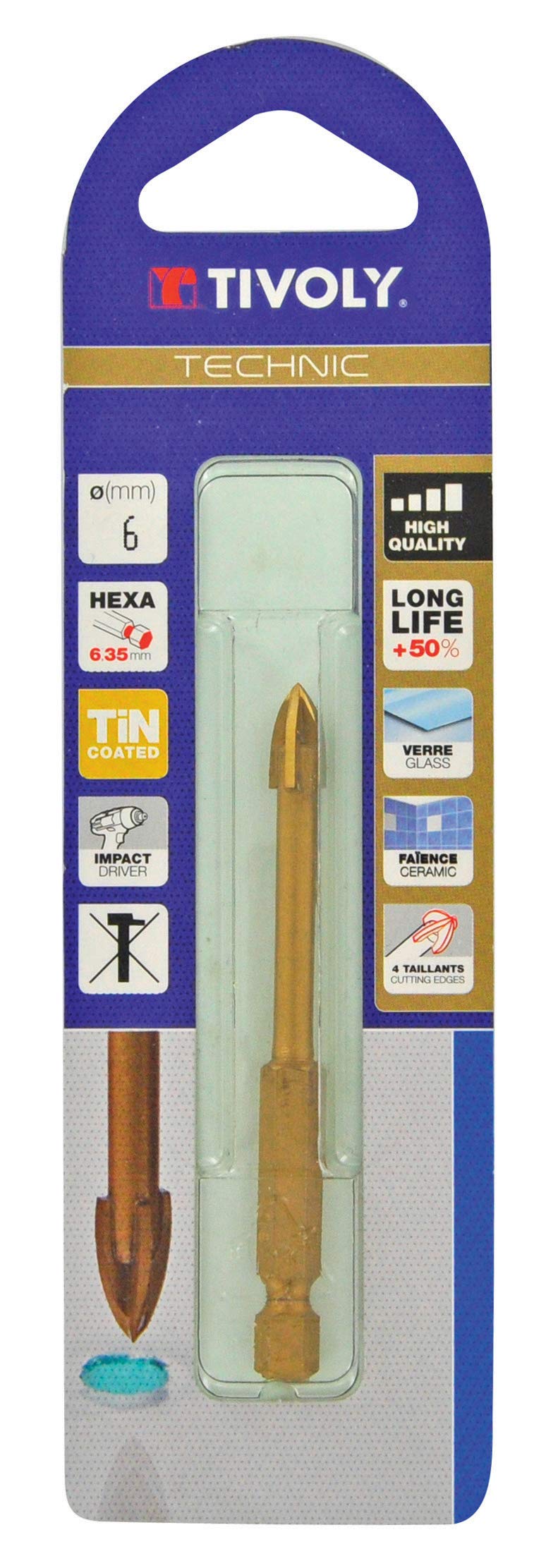 TIVOLY Technic 12000420400 Glass Drill Bit with Diagonal Shank Diameter 4 mm