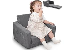 Jouha Thick Toddler & Kids Couch,Toddler Chairs Comfy, Soft Grey Kids Chair Convertible Seeper with Toddlers for Boys and Girls 1-3 to Playroom or Bedroom