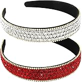 YISSION 2 PCS Rhinestone Headbands for Women, Glitter Crystal Headband Fashion Jeweled Headbands for Girls, Gorgeous Hair Accessories for Women Silver Red
