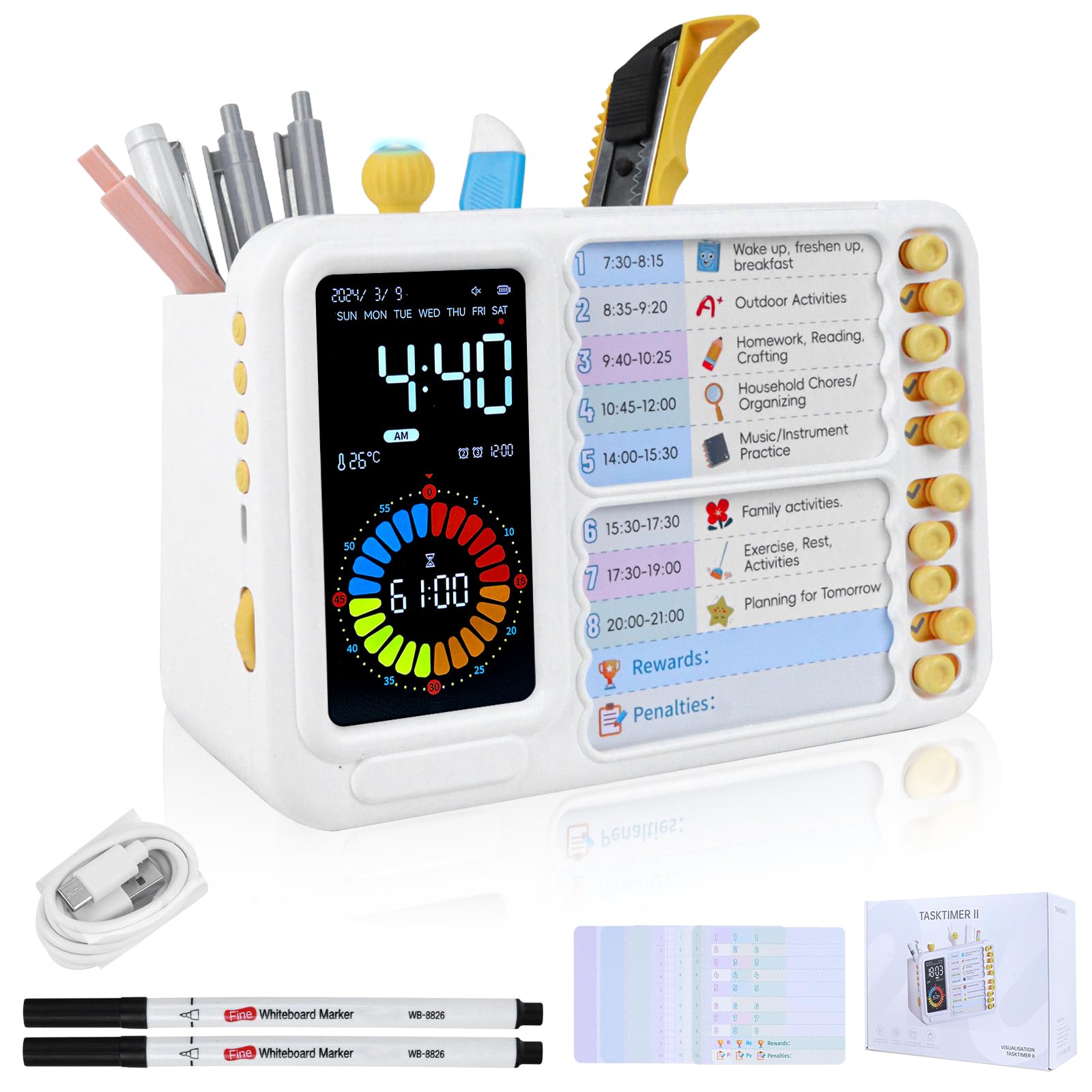 Photo 1 of 12/24 Hour Switching Task Timer, Timer for Kids, Visual Schedule for Kids with Autism, Visual Schedule for Kids, Time Management Tools, Autism Increase Self-Regulation, with 99-Minute Countdown