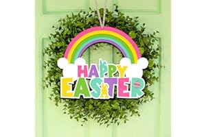 GUPESXU Easter Decorations Front Door Sign Happy Easter Hanging Decorations Mouse Bunny Wooden Sign Easter Welcome Hanging Sign for Easter Spring Holiday Party Supplies