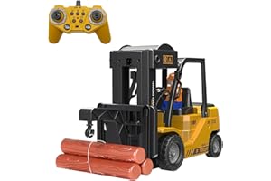 Losbenco Remote Control Crane, 12 Channel 2.4GHz Full Functional Remote Control Forklift with Lights and Sounds, RC Construction Toy for Kids (2 Rechargeable Batteries)