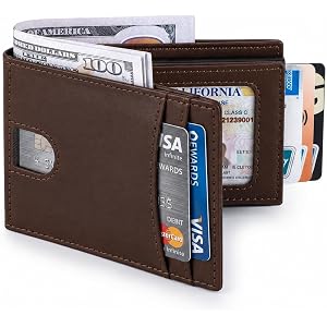 ERUSEHE Pop Up Wallet for Men, RFID Blocking Leather Wallet with Aluminum Card Holder, Slim Front Pocket Minimalist, Smart, T
