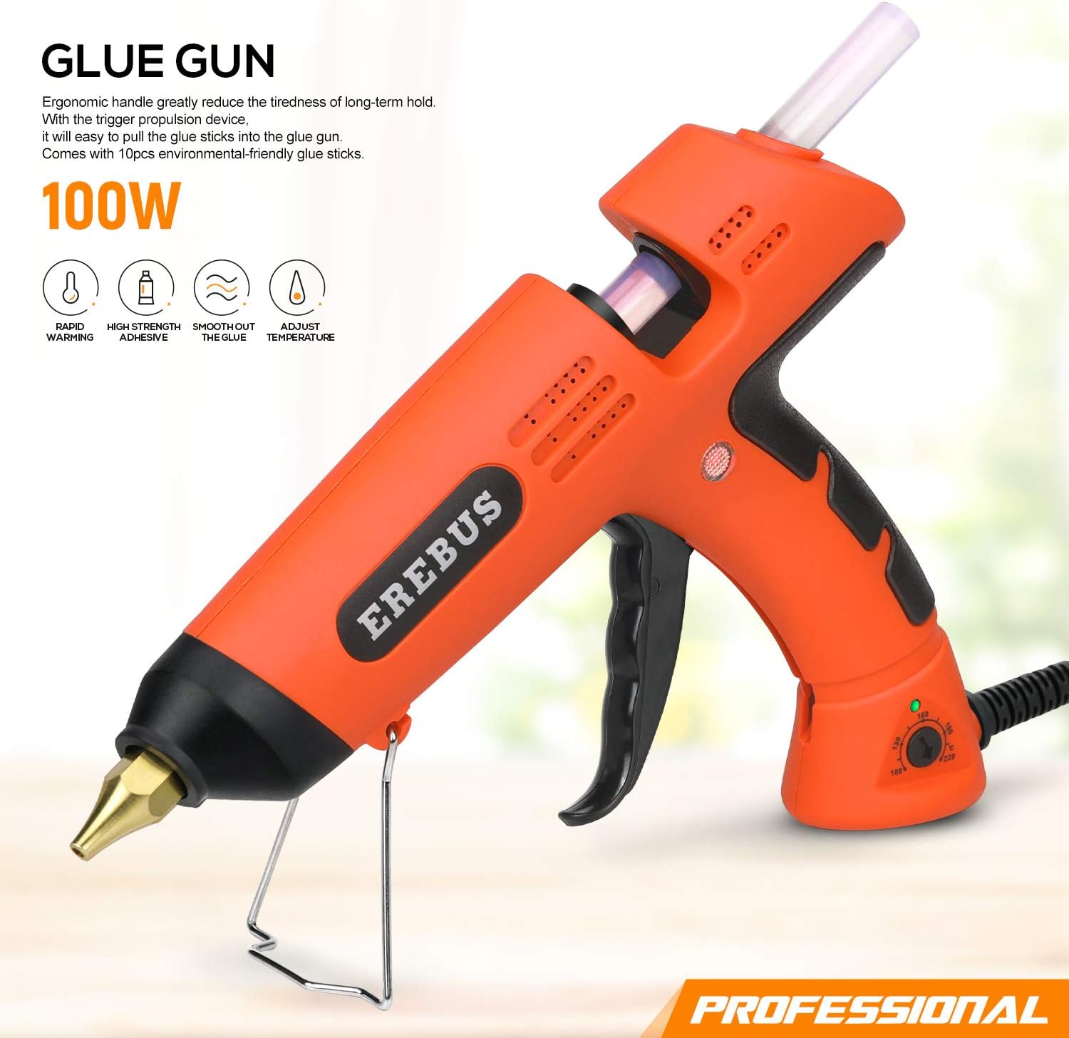 EREBUS Hot Melt Glue Gun w/ 10pcs Glue Sticks (SD-1101): Home Improvement