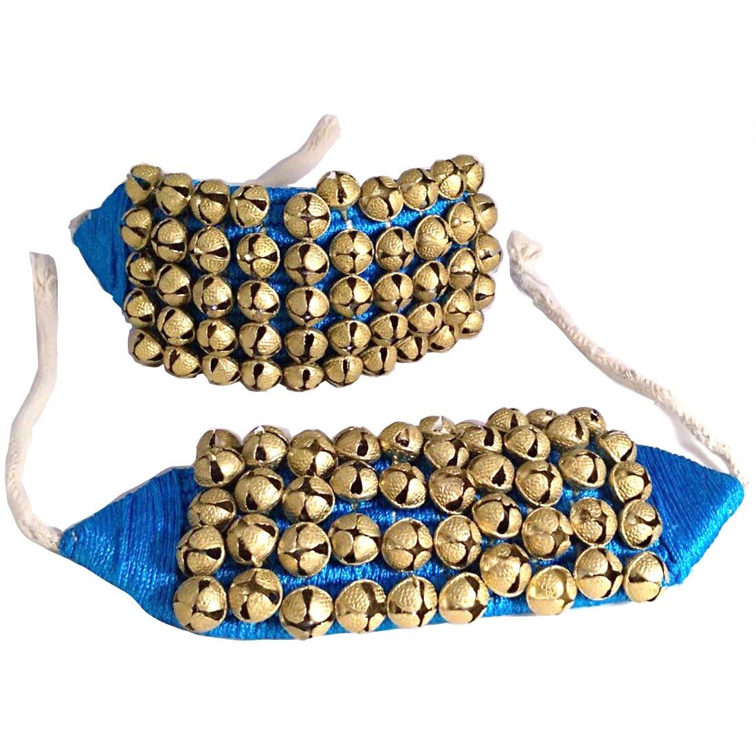 OMG Deals Five Line Big Dancing Bells Ghungroo Pair in Blue pad 50 Dancing bell Handmade Indian Classical Dance Anklets Pair Jewelry