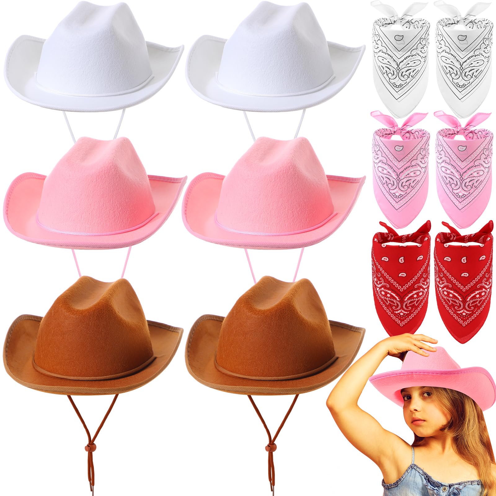 Photo 1 of ***MISSING HAT'S**** Unittype  Kids Cowboy Hat Set Western Cowgirl Hat and Polyester Bandanas for Boys Girls Cosplay Costume Party Favors(Many Color,Classic)