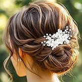 EASEDAILY Flower Bridal Hair Comb Silver Rhinestone Bride Wedding Hair Pieces Leaf Hair Accessories for Women