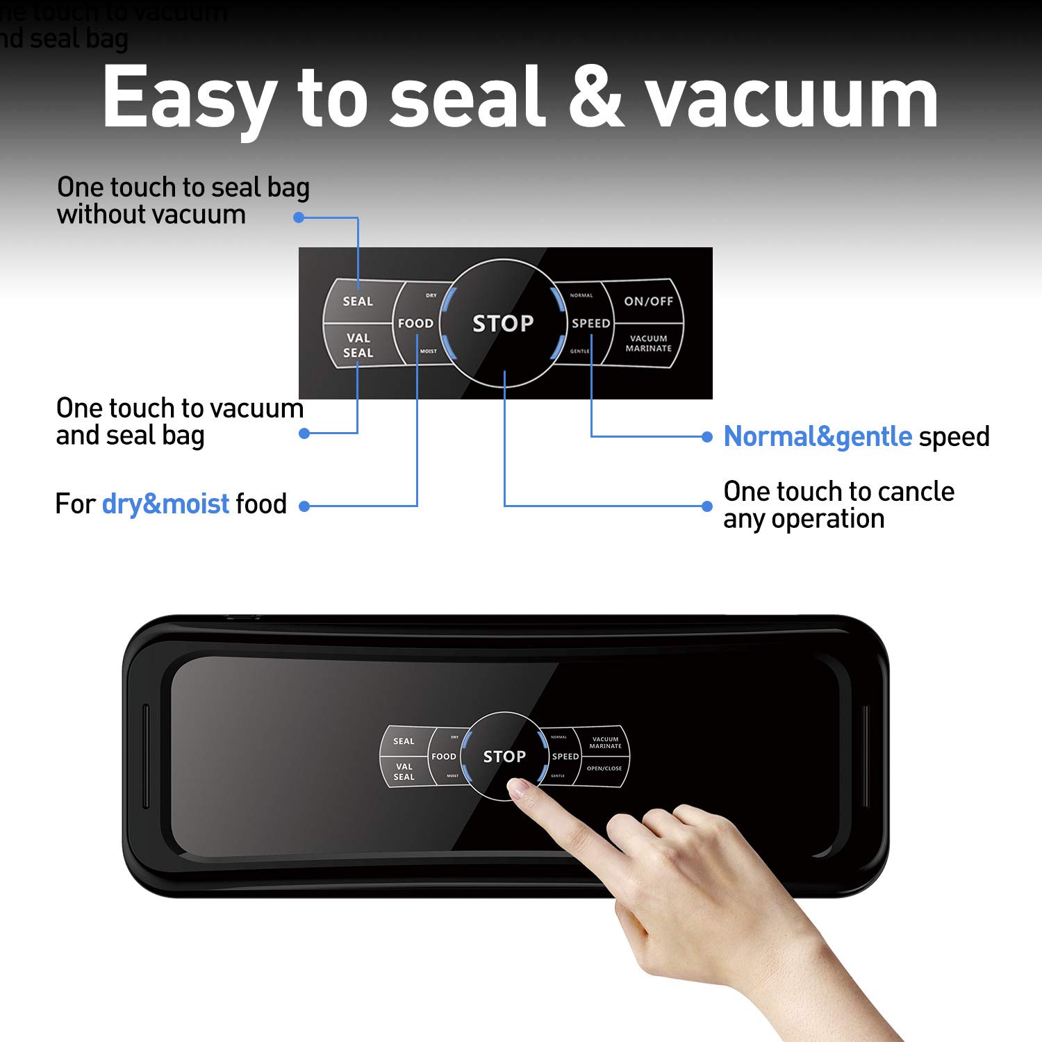 Food Vacuum Sealer Machine Full Automatic Vacuum Air Sealing System w/ Wine Stopper and Vacuum Sealer Bag Starter Kit for Food Preservation,Quick Marinate and Sous vide, Dry & Moist Modes, Safety Certified