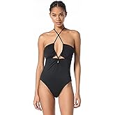 Michael Kors Womens Solid Laced Keyhole Halter One Piece