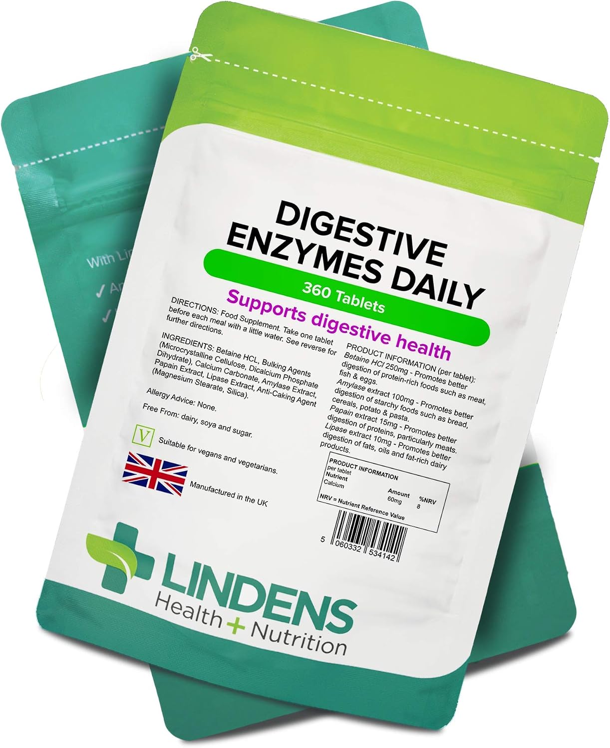 Lindens, Digestive Enzymes Daily, 360 Tablets, for Healthy Digestion Enzyme Blend with Betaine Hcl, Papain, Amylase - Image 5