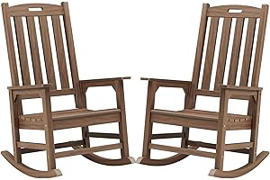 Psilvam Outdoor Rocking Chair Set of 2, Poly Lumber Oversized Rocking Chair with 21" Wide Seat and 32" Tall Backrest, Pre-Assembled with Most Components for Effortless Installation(Bright Brown)