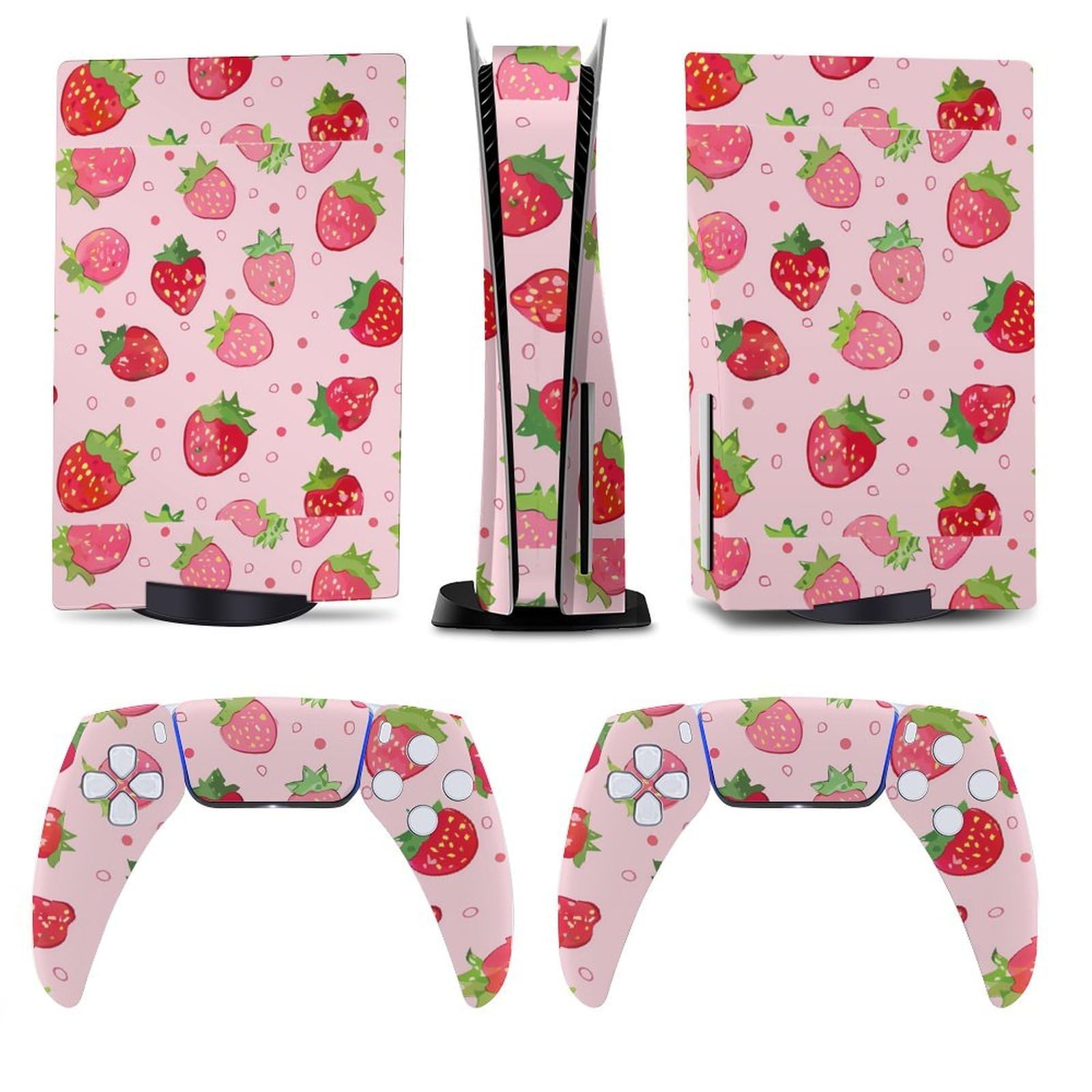 AoHanan Cute Strawberry 5 Skin Controller Accessories Cover Skins Anime Vinyl Cover Sticker Full Set for 5 Disc Edition