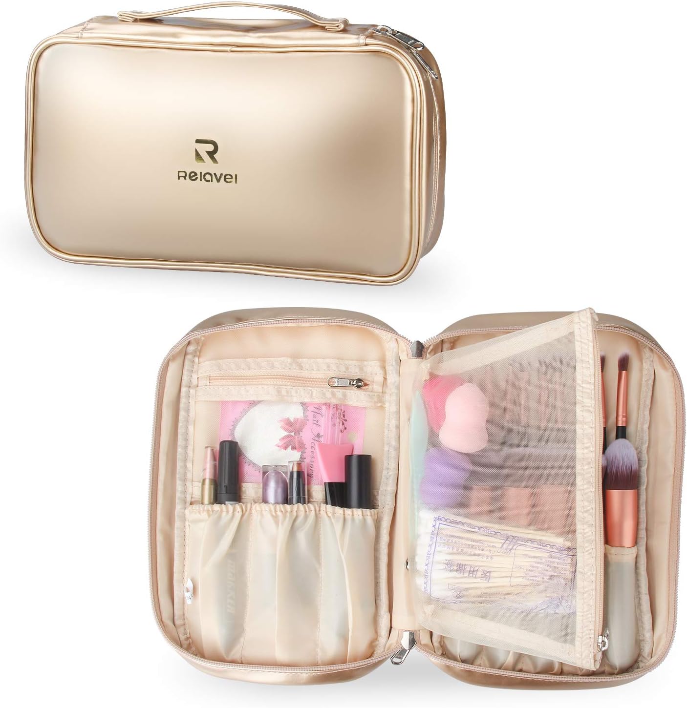 Professional Cosmetic Case Makeup Brush Organizer Makeup Artist Case with Belt Strap Holder Multi functional Cosmetic Bag Makeup Handbag for Travel & Home Gift (Black) : Beauty