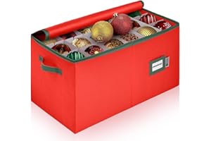 HOLDN’ STORAGE Christmas Ornament Storage Container with Dividers - Box Stores Up to 54 Ornaments, Zippered, Convenient, Adjustable, Large Organizer Bin to Protect Holiday Décor, Fits Most Standard Size, Red