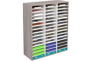 TQVAI Wooden Literature Organizer, 48 Slots File Organizer, Adjustable Mail Sorter, Paper Storage Organizer, Mailbox for Classroom, Office, Retro Grey/White
