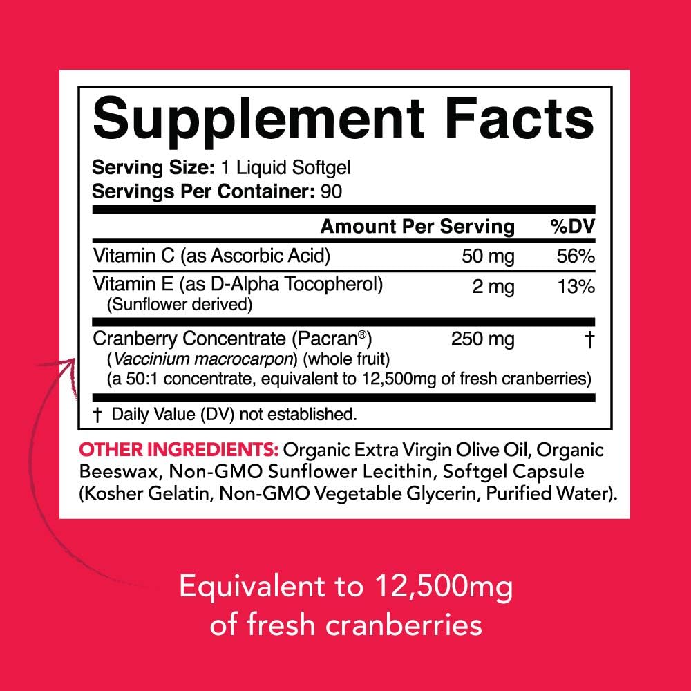 Cranberry Whole Fruit Concentrate (Triple Strength) equivalent to 12500mg of Fresh Cranberries ~ Made with clinically Proven Pacran® ~ Non-Gmo & Gluten Free (90 Softgels): Health & Personal Care