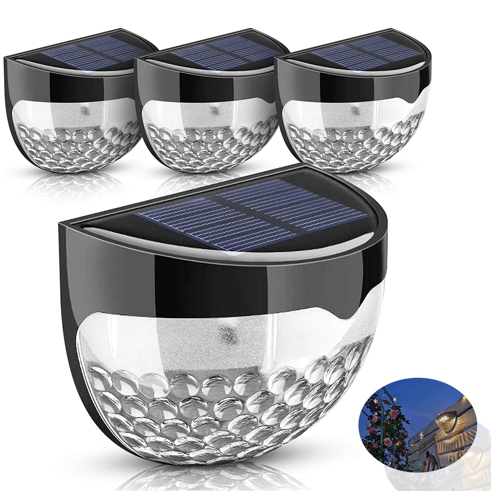 iWINTOP Solar Fence Lights (4 Pack), Solar Motion Sensor 6LED Decorative Garden Lights, Waterproof Black Solar Lights for Yard Garage Garden Fence Door, White